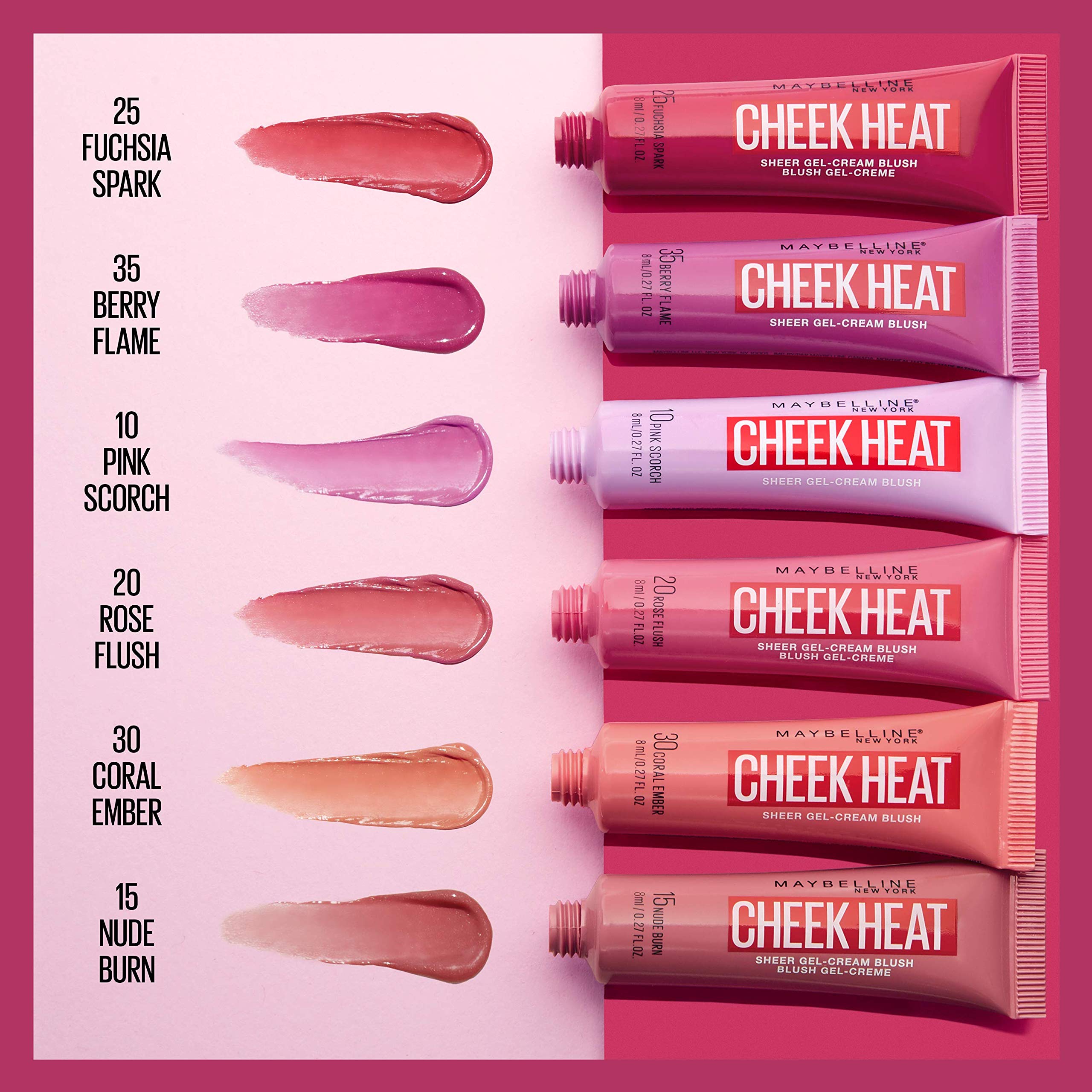 Maybelline Cheek Heat ofrece acabado ligero sin grasa para piel fresca.