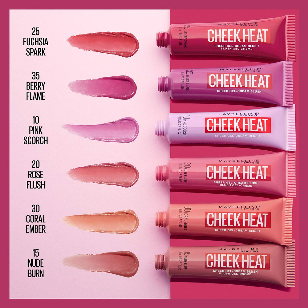 Maybelline Cheek Heat ofrece acabado ligero sin grasa para piel fresca.