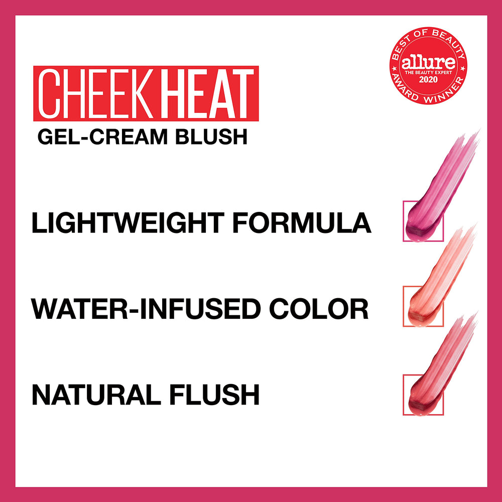 Maybelline Cheek Heat en tono coral ardiente para un toque de color versátil.