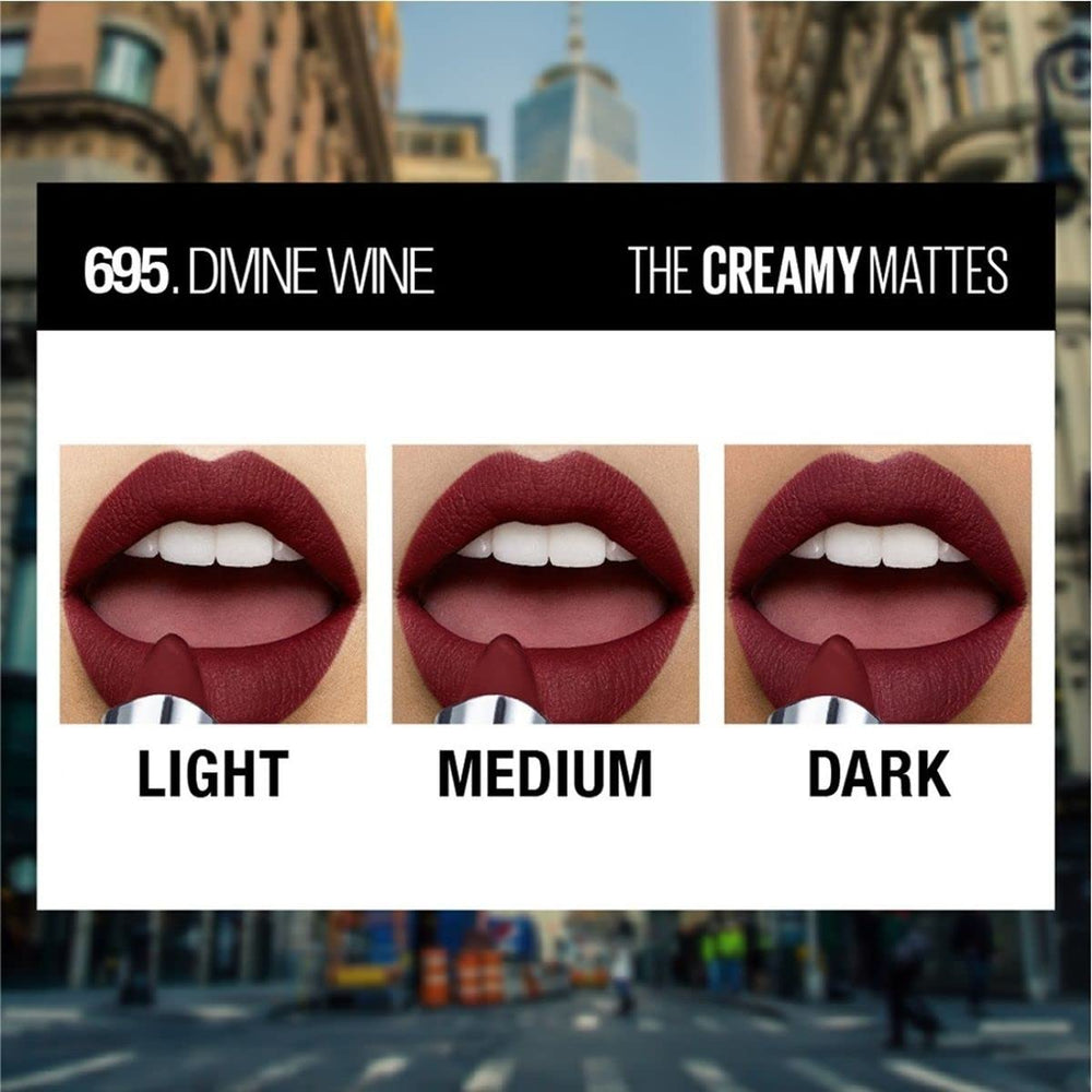 Labial Maybelline Color Sensational Mate Plum: tono profundo con hidratación ligera para labios sedosos.