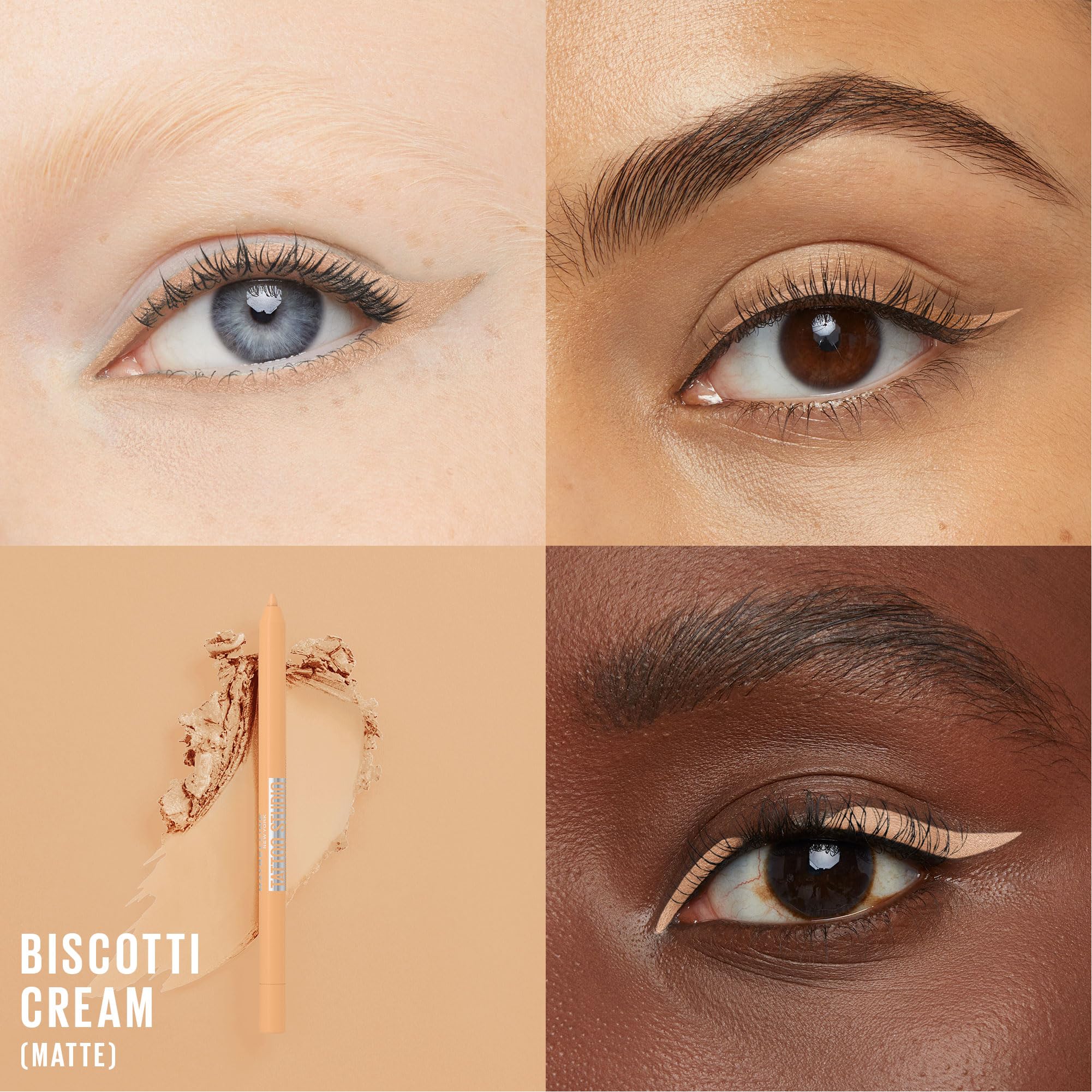 Maybelline delineador gel biscotti crema, resistente al agua hasta 36 horas.
