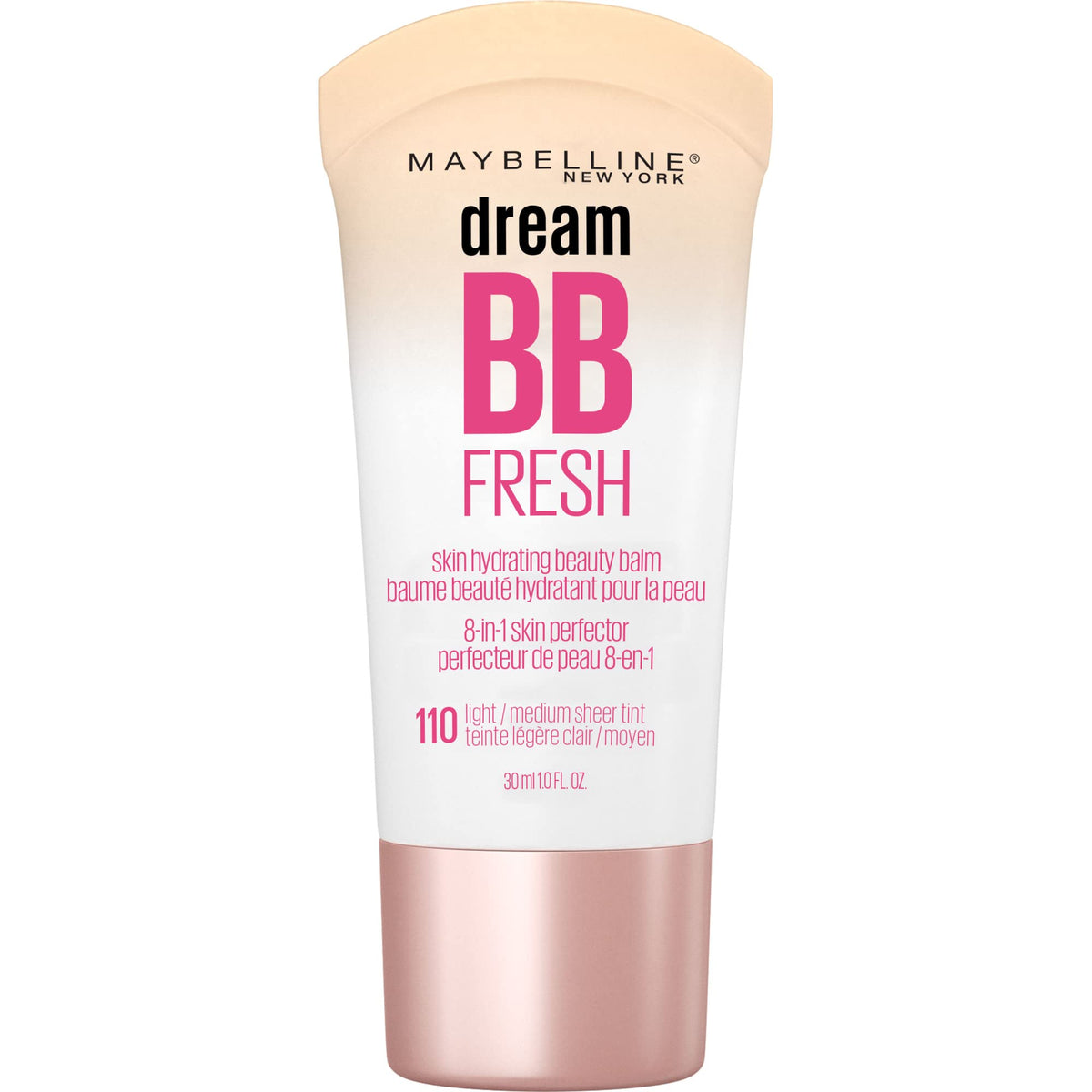 Maybelline Dream Fresh BB crema, botella elegante para un acabado ligero y natural.