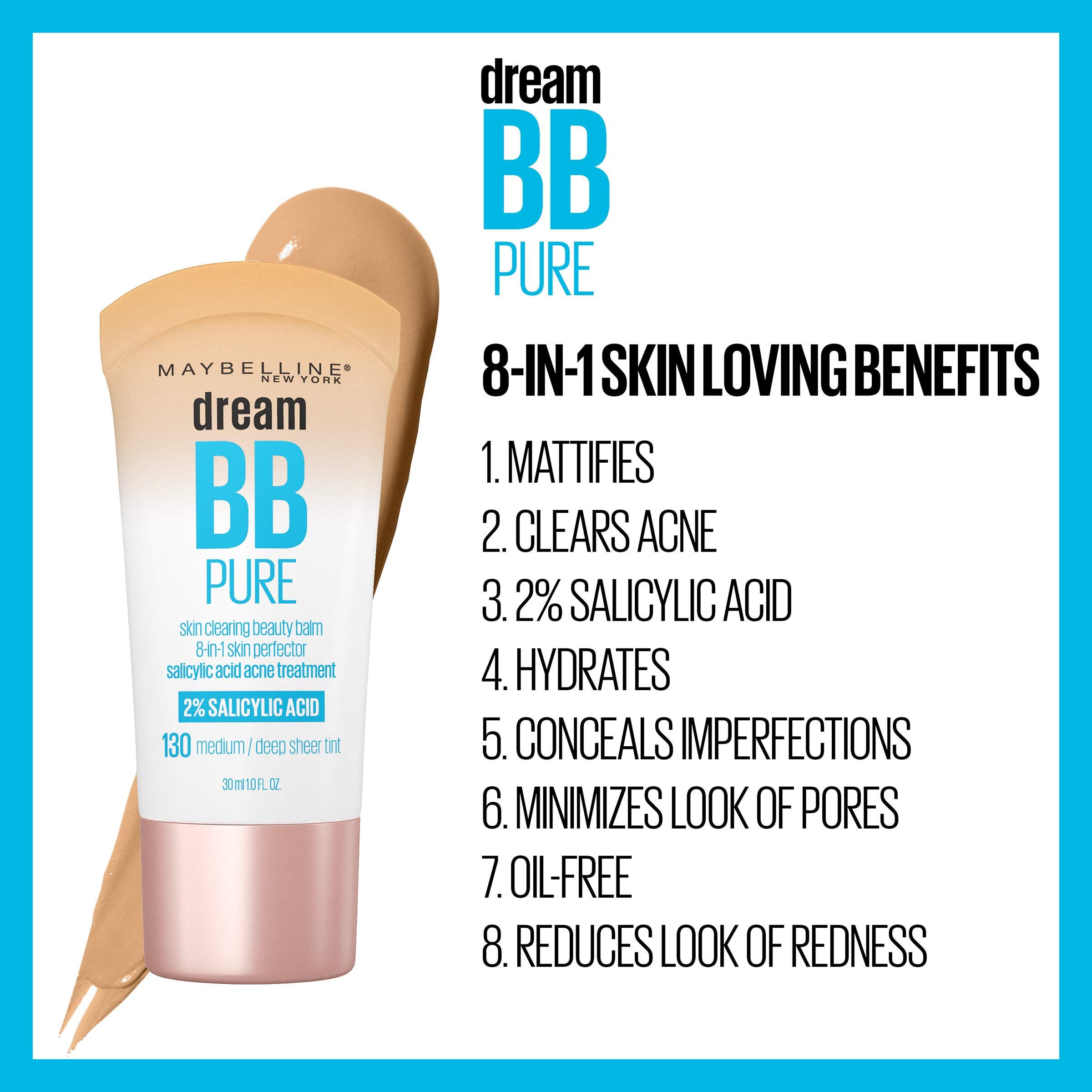 La Maybelline Dream Pure BB Cream minimiza poros para una piel suave.
