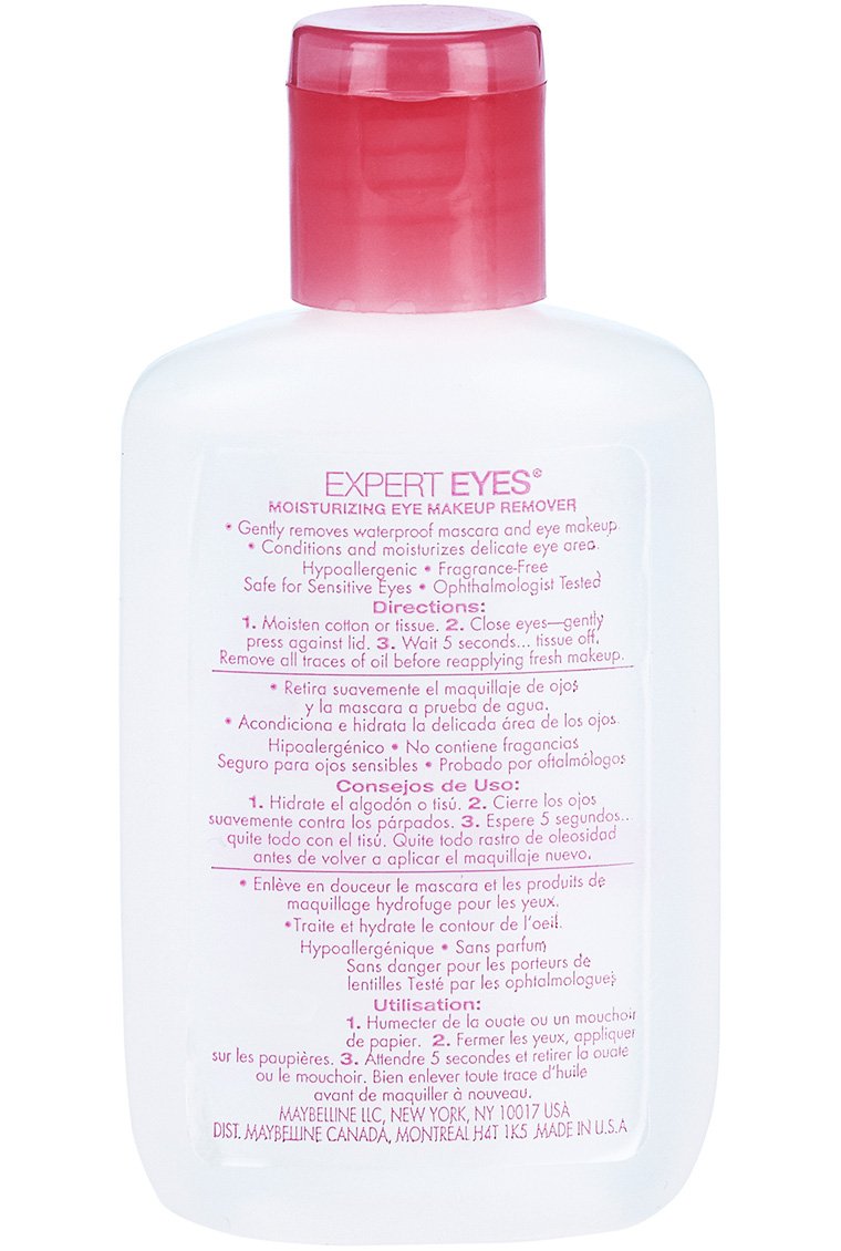 Desmaquillante sin fragancia Maybelline Expert Eyes, ideal para ojos sensibles.