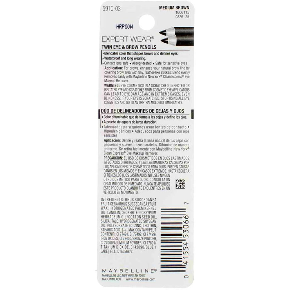 Maybelline Expert Eyes Twin Brow Pencil used on brows for natural definition.