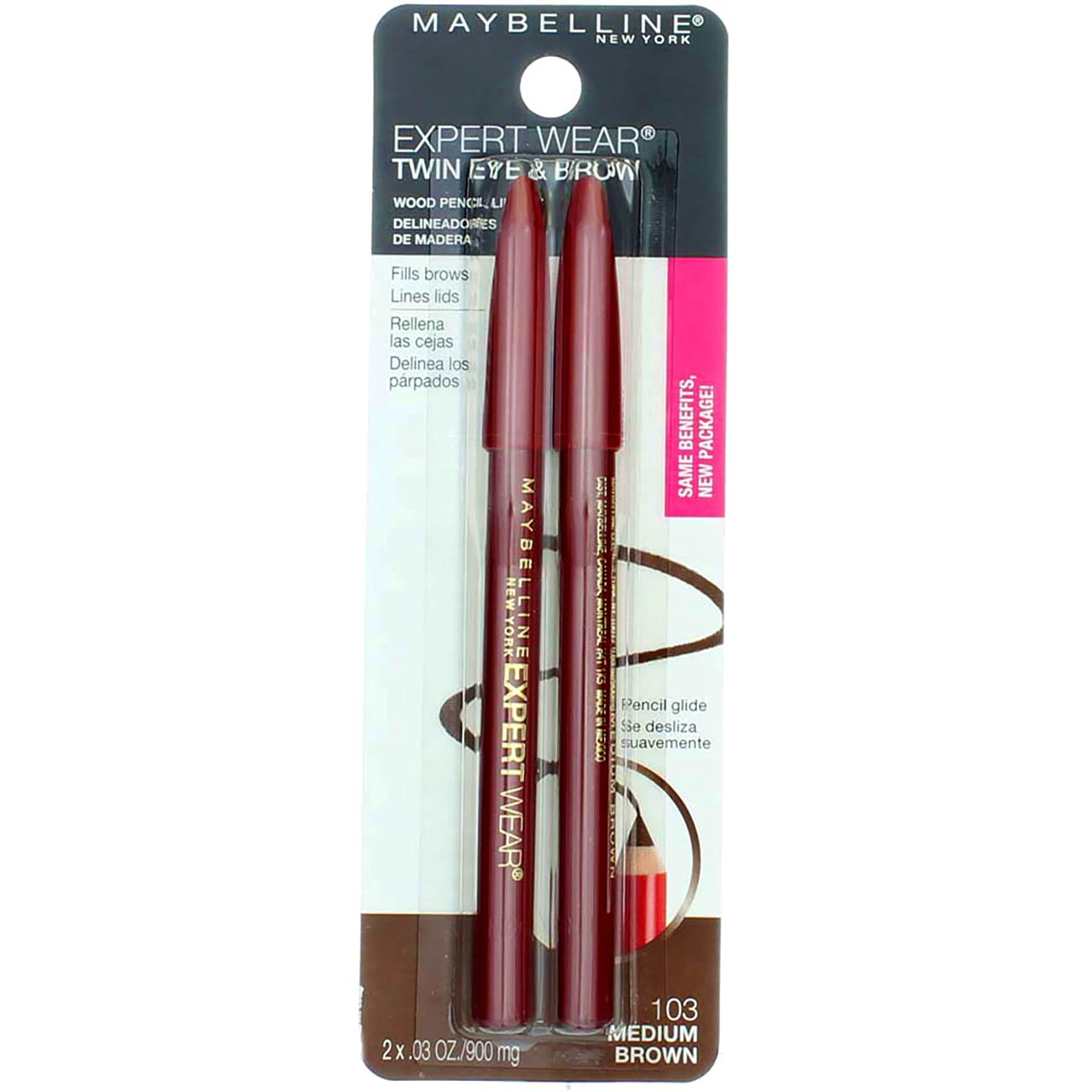 Maybelline Expert Eyes Twin Brow Pencil waterproof formula for lasting wear.