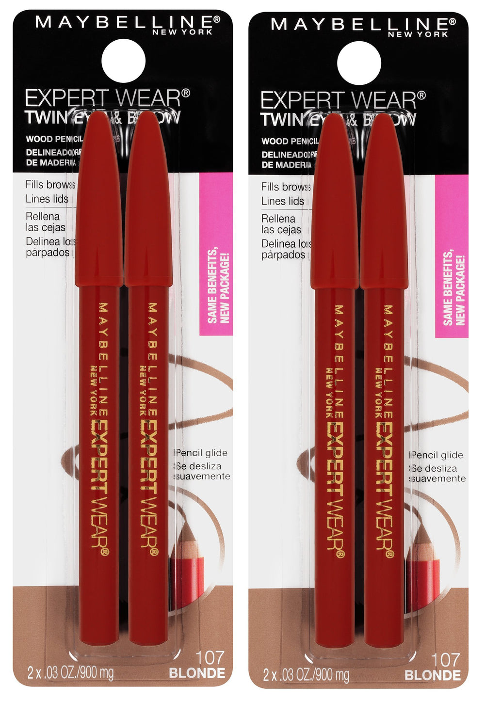 MAYBELLINE lápiz doble para cejas y ojos en rubio, definición duradera.