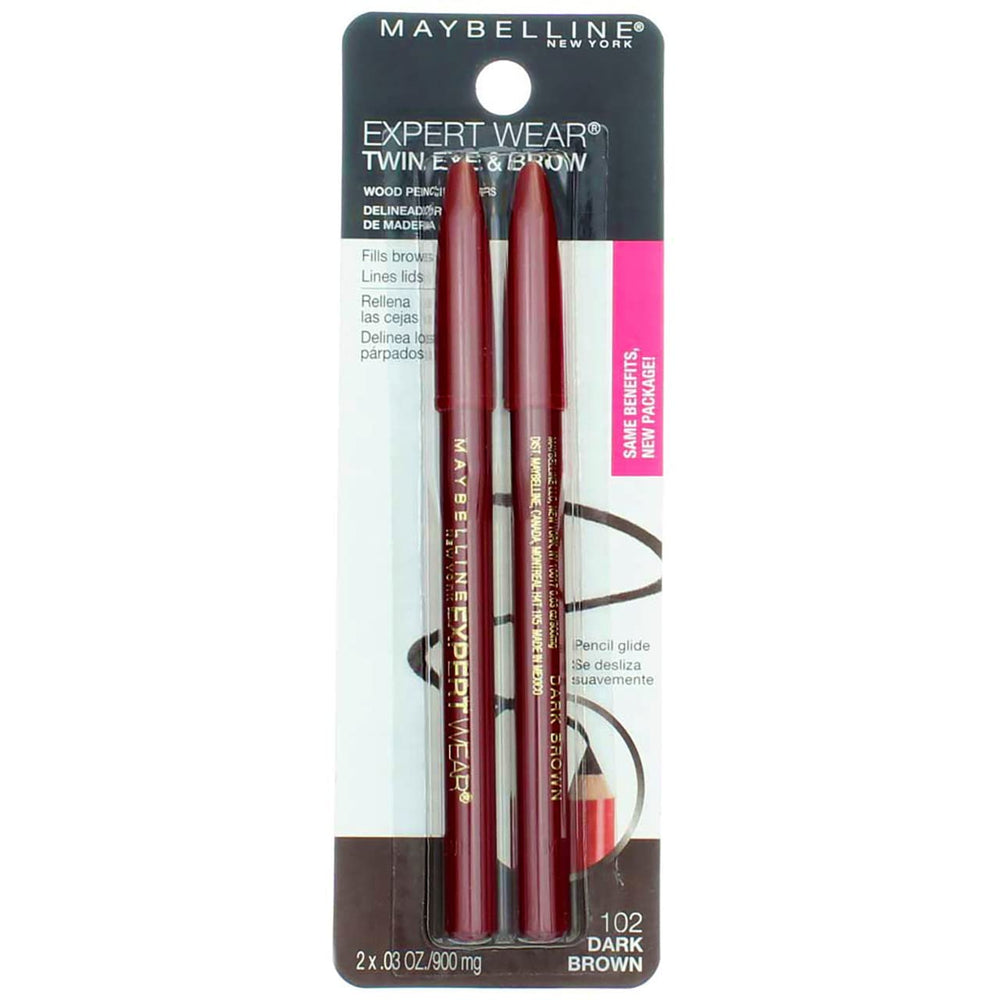 Maybelline Expert Wear dual brow and eye pencil in dark brown for precise shaping.