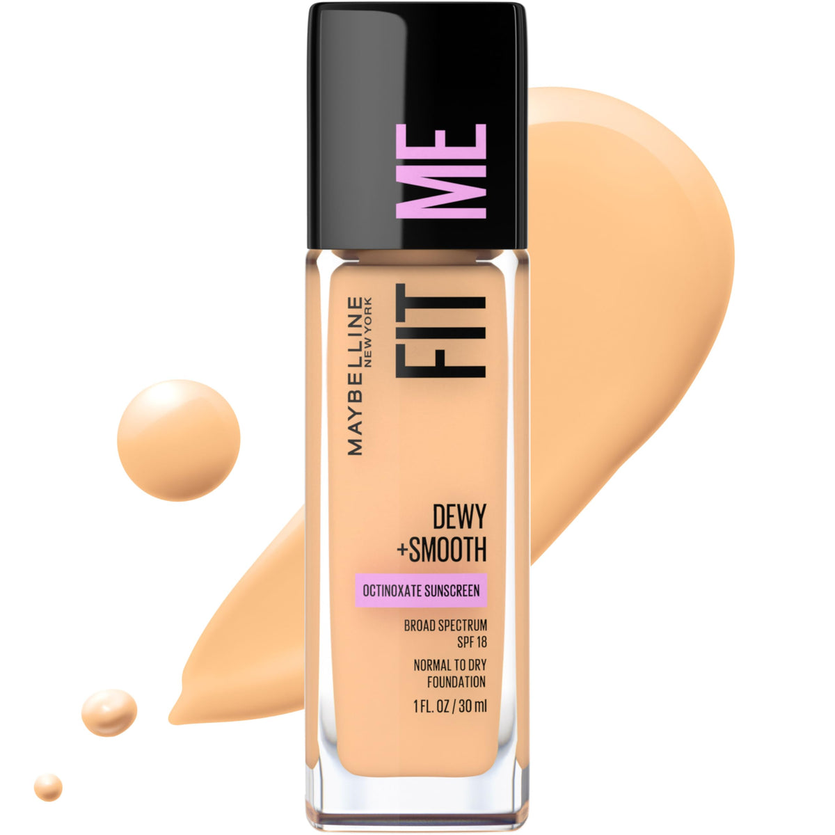 Base Maybelline Fit Me con acabado hidratante y brillo natural para piel radiante.