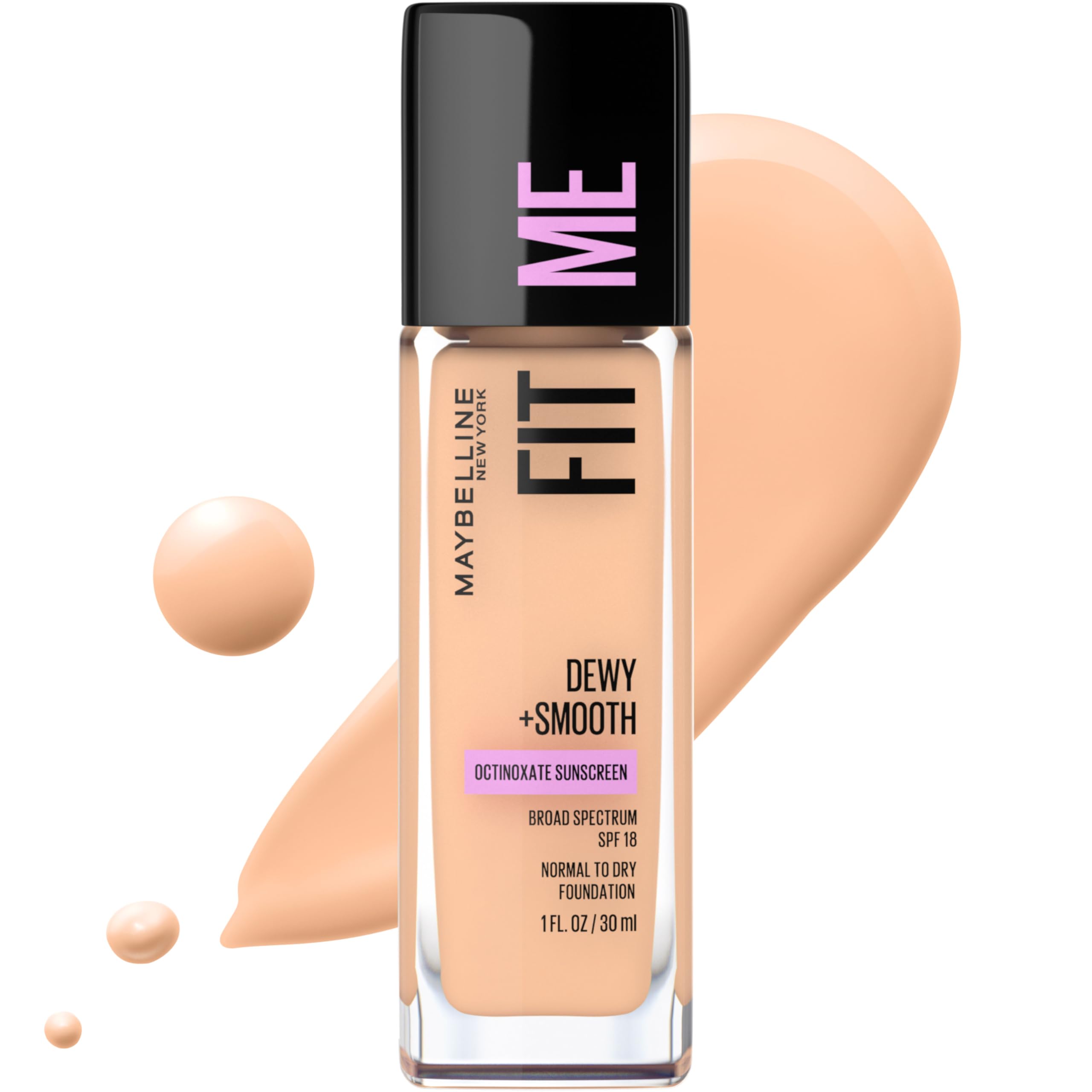 Maybelline Fit Me base hidratante y luminosa en botella.