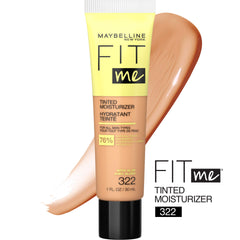 Envase compacto de Maybelline Fit Me crema hidratante con color, hidratación de 12 horas.