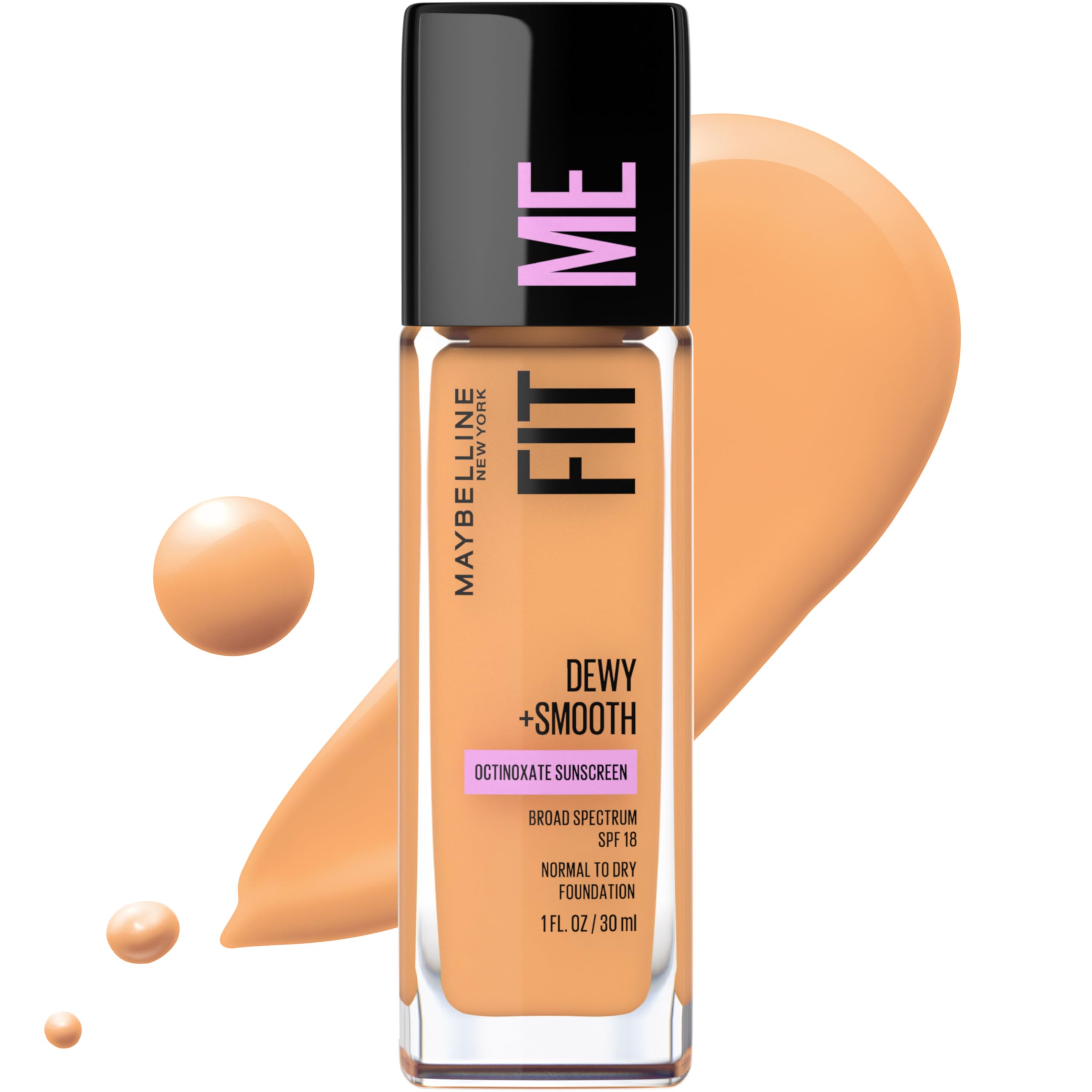 Maybelline Fit Me Dewy y Smooth: botella frontal con tono natural y acabado luminoso