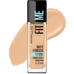 Maybelline Fit Me Matte + Poreless en botella, acabado mate natural para piel grasa.