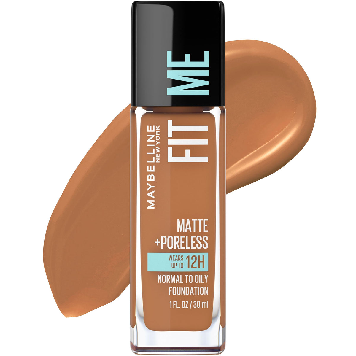 Base Maybelline Fit Me Matte Poreless en frasco, tono Coco, ideal para piel normal a grasa.