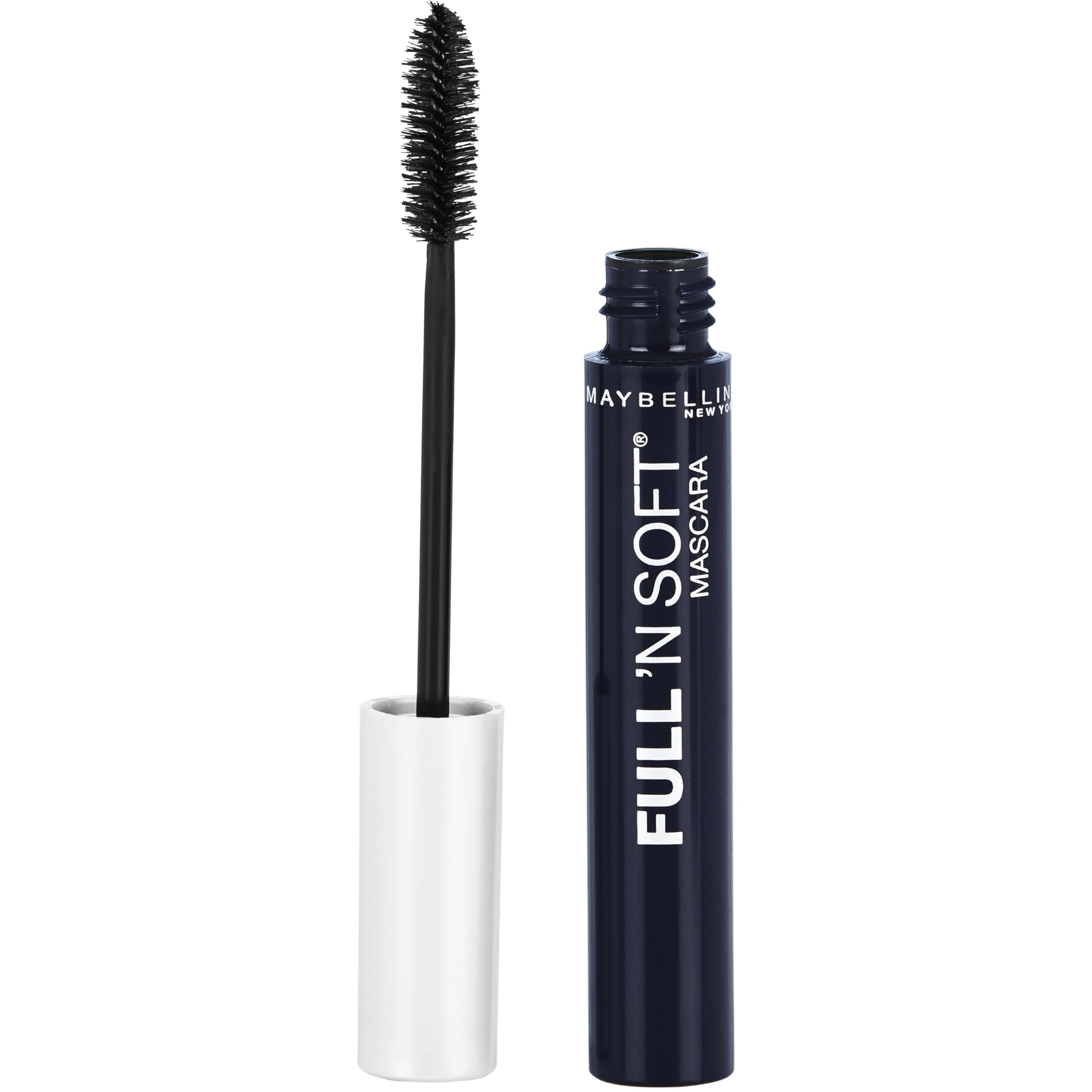 Maybelline Full 'N Soft Mascara: aplicación precisa para pestañas definidas y suaves.