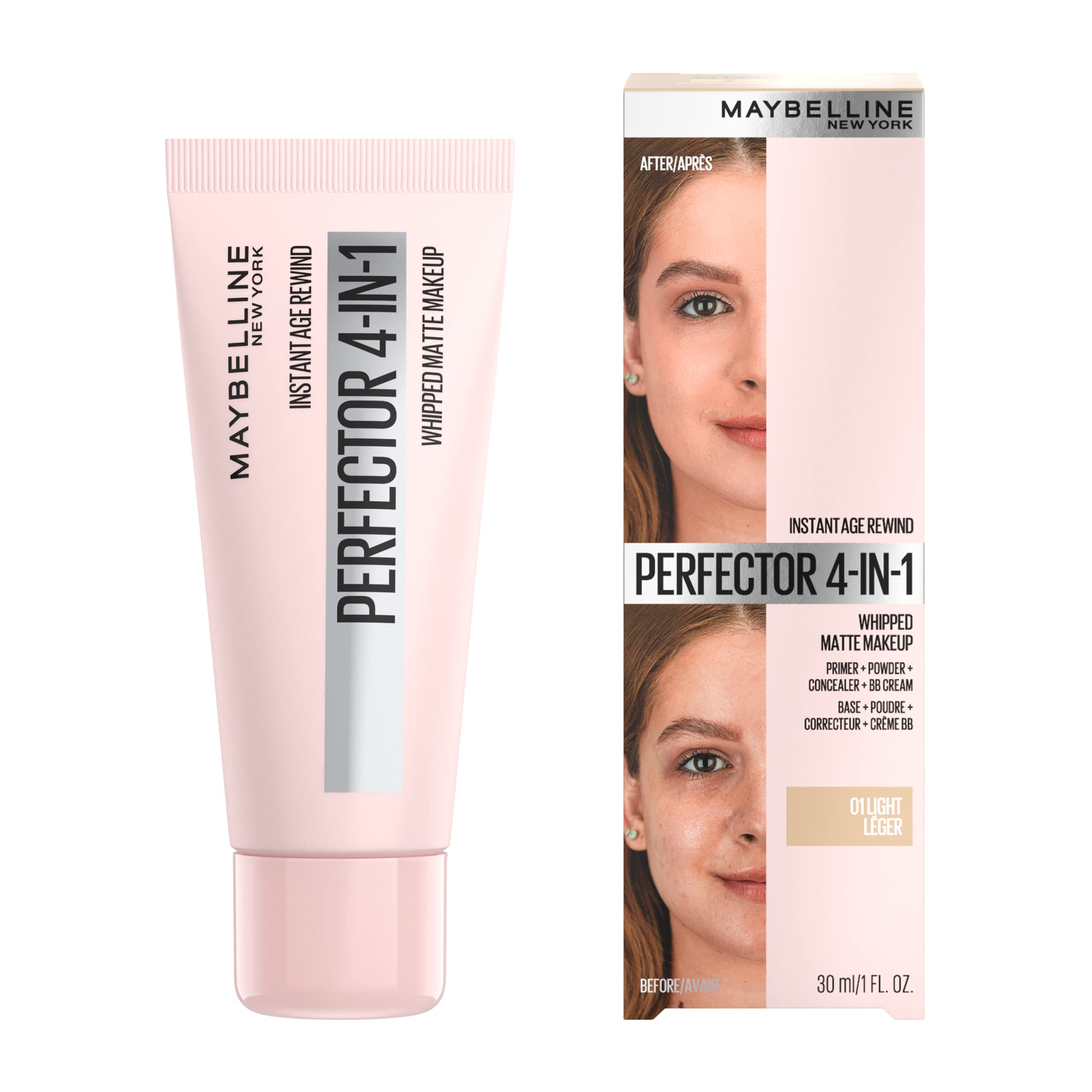 Maybelline Instant Age Rewind 4en1 matte, aplicación con dedo, difumina poros.