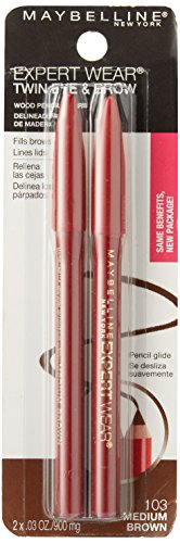 Lápiz MAYBELLINE para cejas y ojos en marrón medio, acabado resistente al agua.