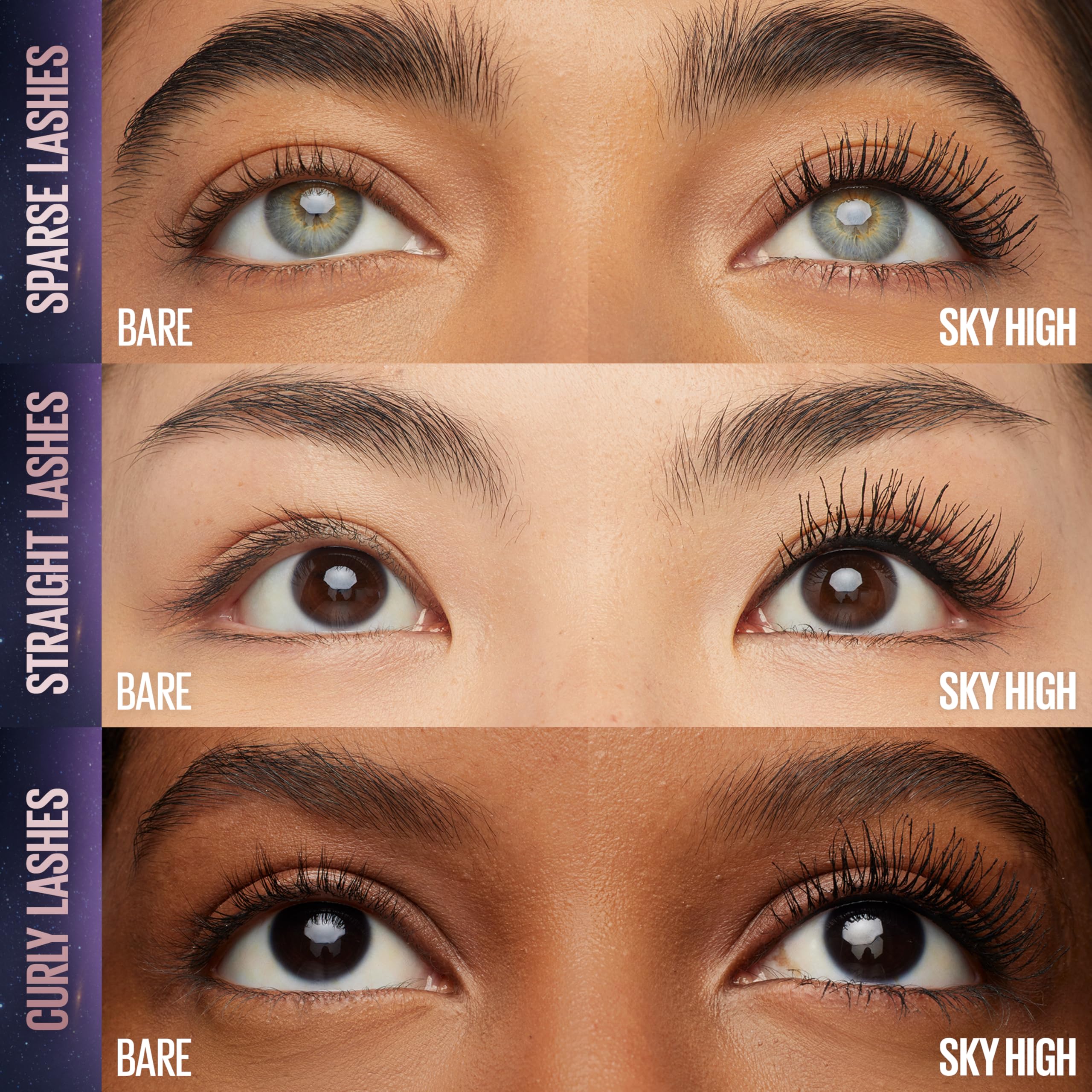 Maybelline Lash Sensational Sky High, negro más intenso, realza rizo y separación.