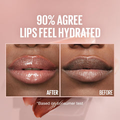 Maybelline Lifter Gloss con ácido hialurónico, hidratación visible en labios.