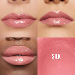 Aplicación suave de Maybelline Lifter Gloss con ácido hialurónico en labios.