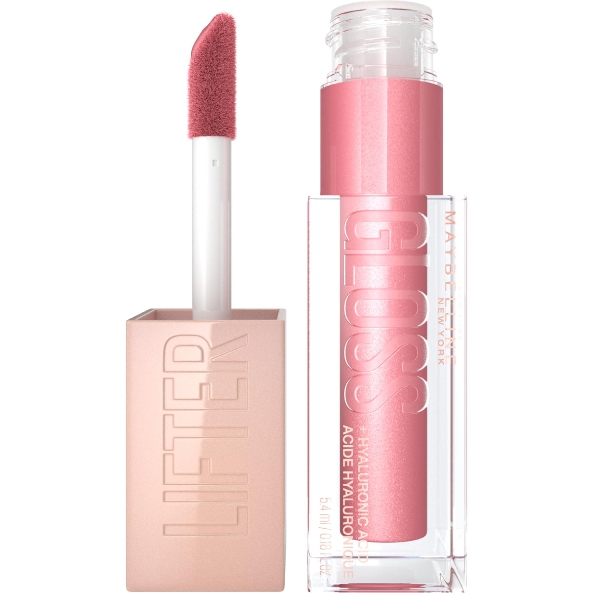 Maybelline Lifter Gloss Brass con aplicador XL para aplicación suave y brillo intenso.