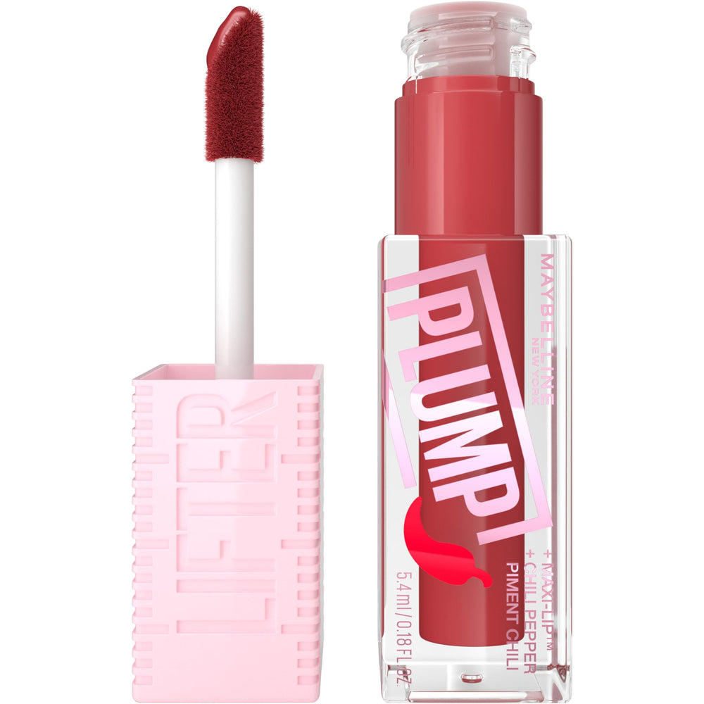 Maybelline Lifter Gloss Plump bottle in Hot Chili for heated color lift.