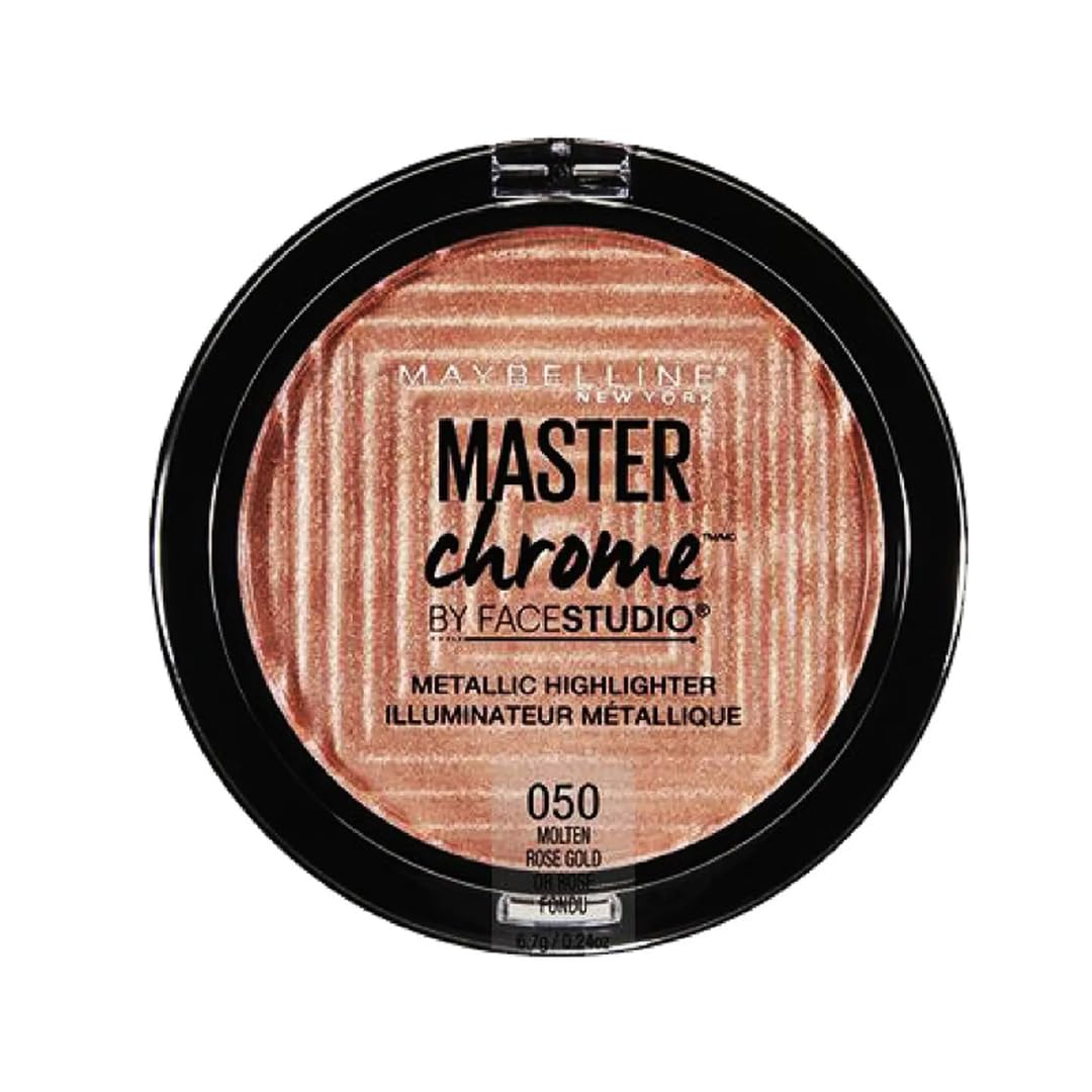 Maybelline Master Chrome iluminador rosa-oro fundido para pómulos radiantes.
