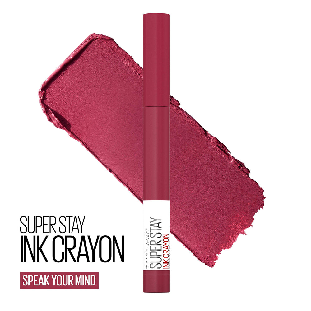 Maybelline matte lip color applied in one swipe for quick coverage.