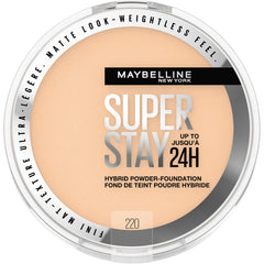Polvo híbrido Maybelline, fondo mate 24h para acabado duradero.