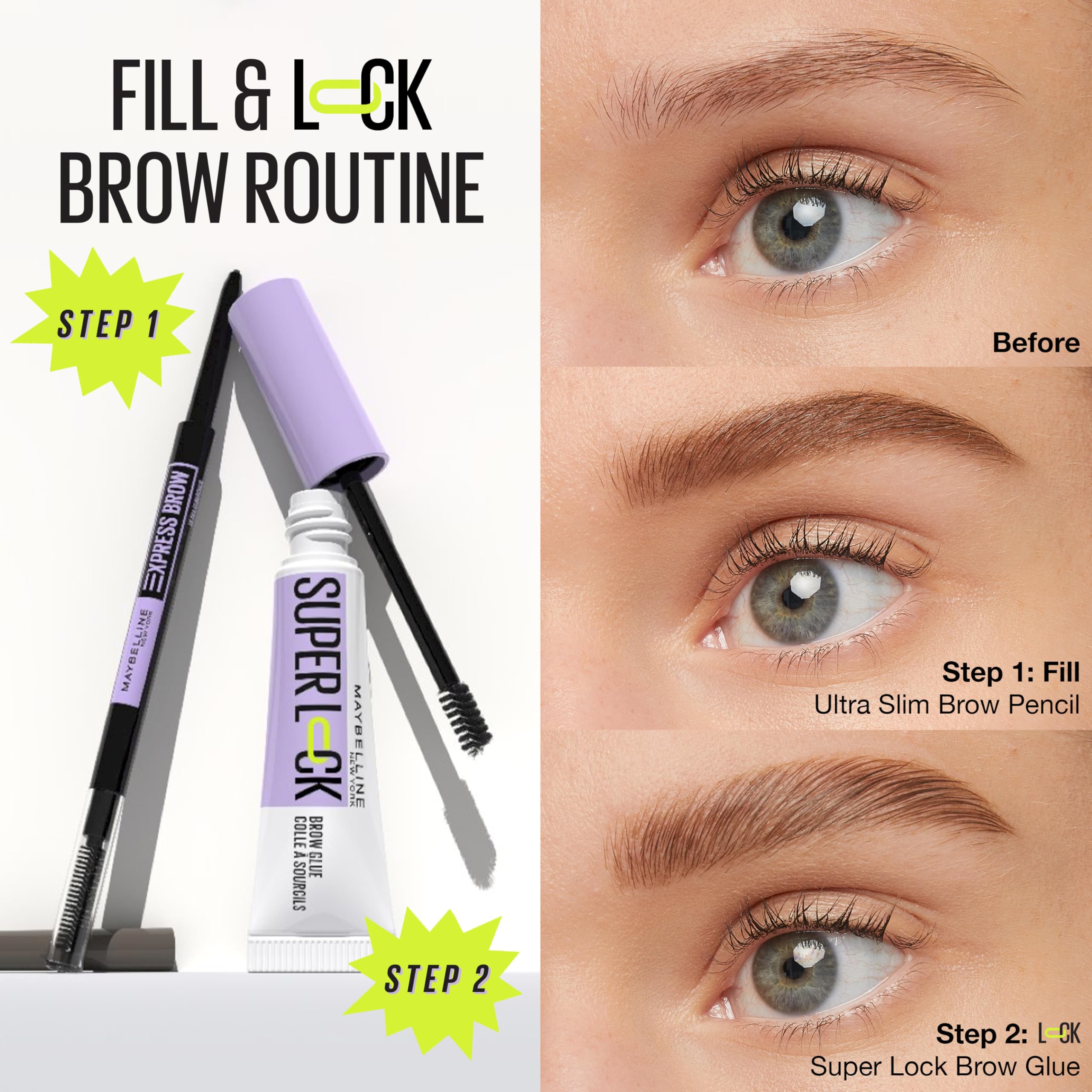 Maybelline Super Lock Brow Glue acabado transparente para uso solo o con otros productos