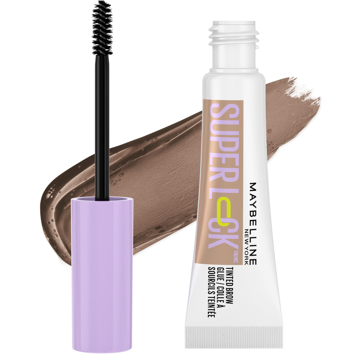 Maybelline Super Lock Brow Glue avec sa brosse pour un modelage précis