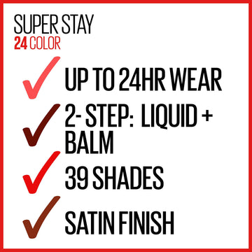 Acabado pigmentado de Maybelline Super Stay 24 para color profundo.