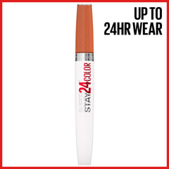 MAYBELLINE Super Stay 24 tecnología microflex mantiene color sin agrietarse.