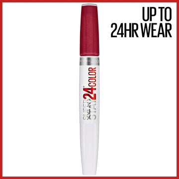 MAYBELLINE Super Stay 24 tono cereza con acabado vibrante y duradero.