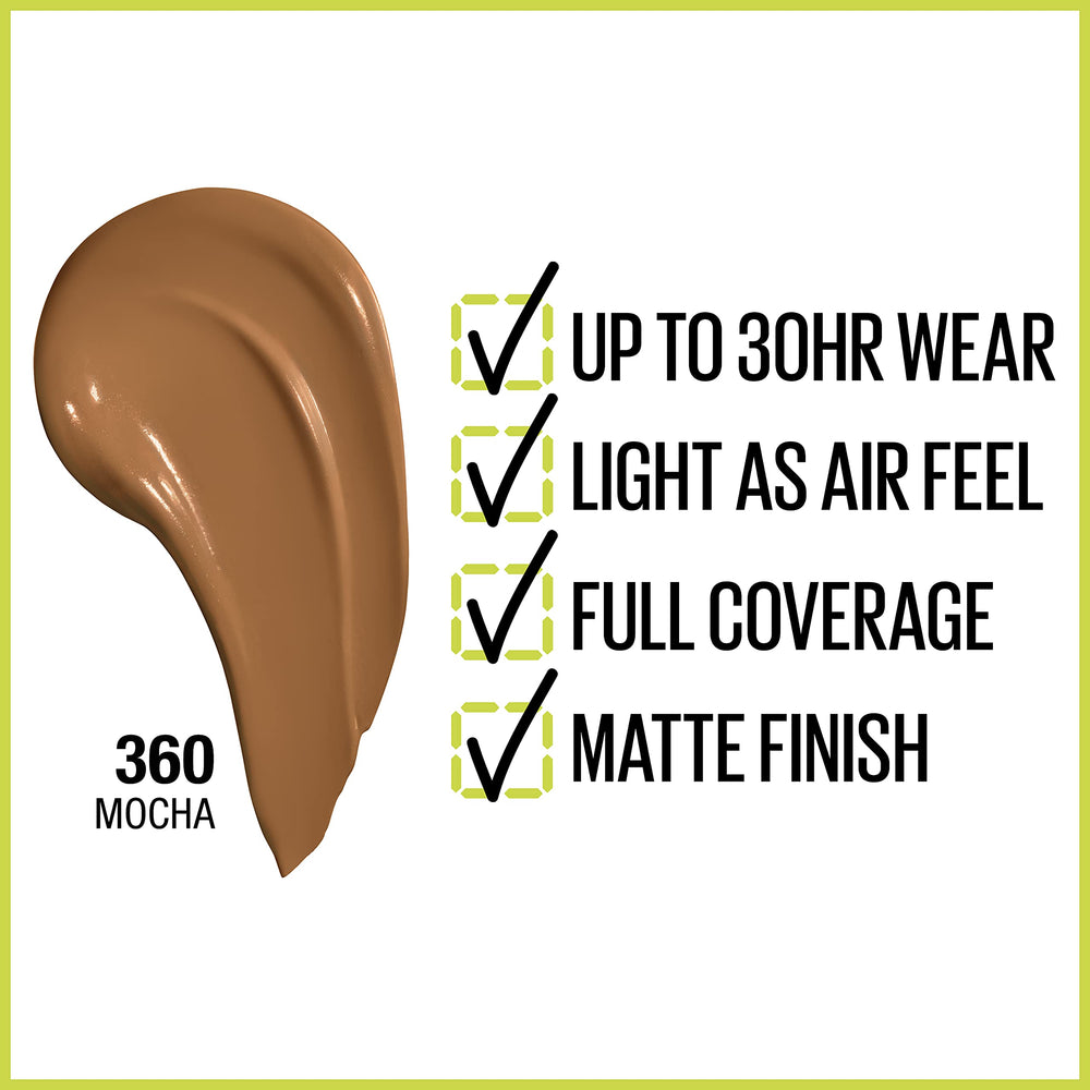 Maybelline Super Stay Cobertura Total: textura ligera para uso diario.