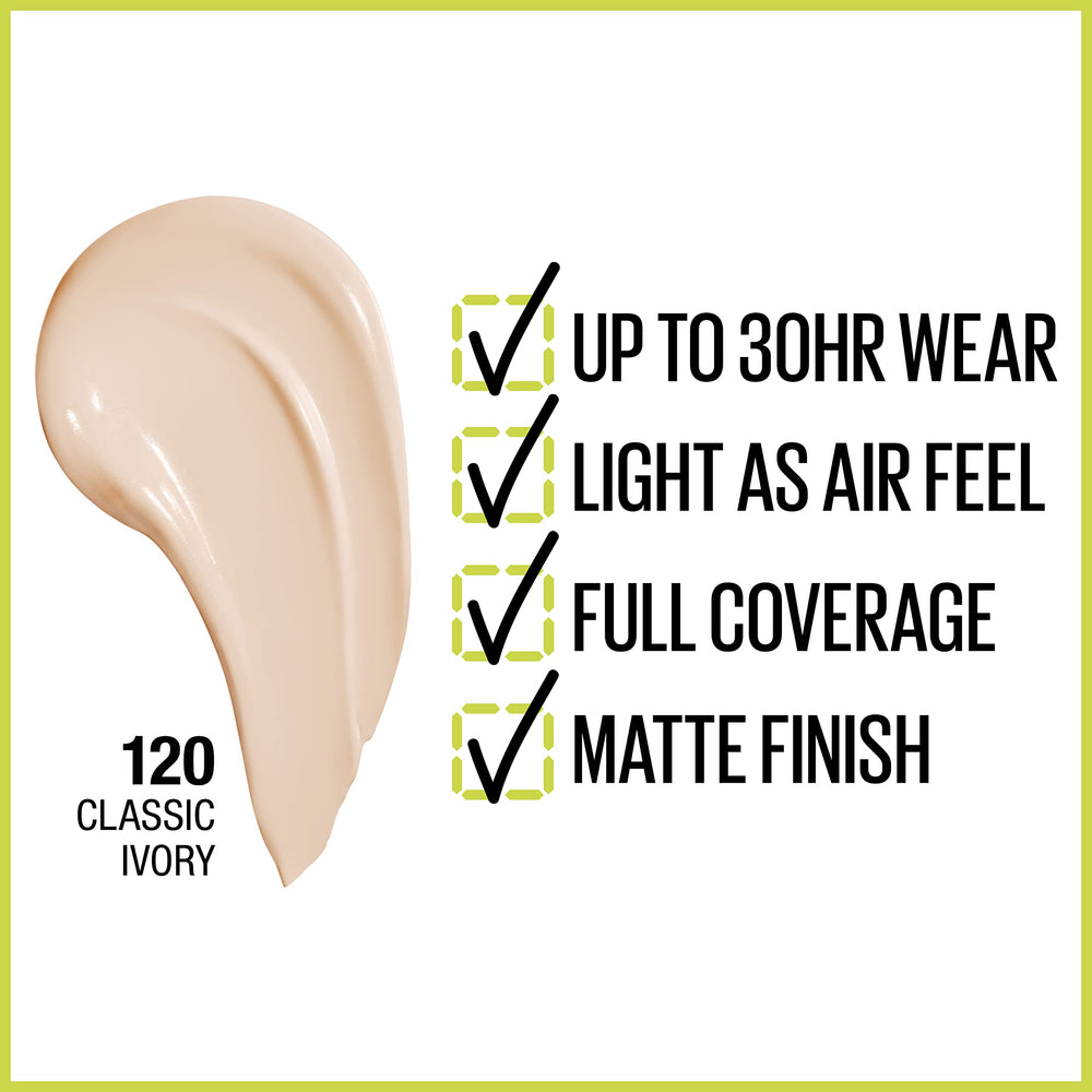 Maybelline Super Stay, cobertura total acabado mate para piel suave y sin transferencia