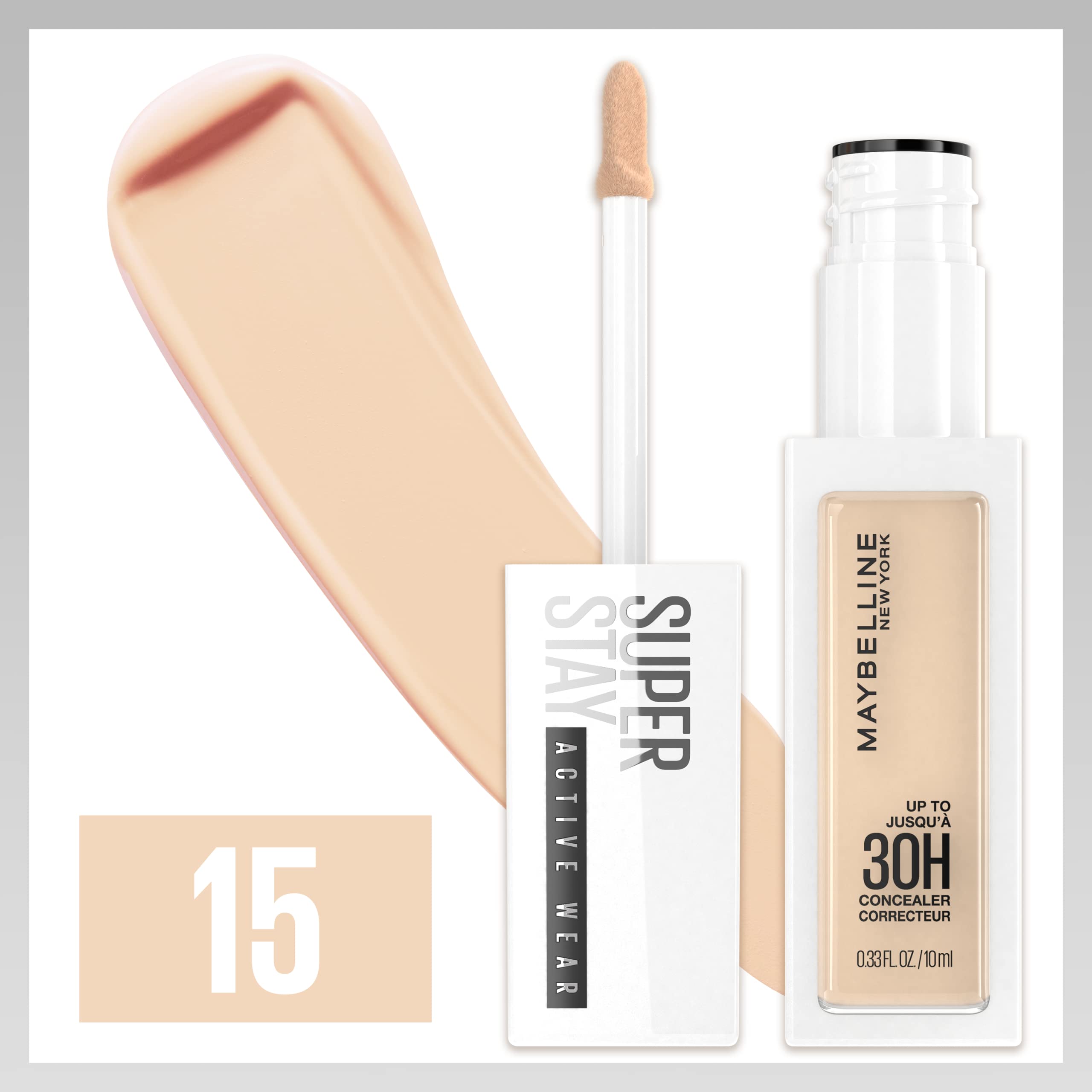 Aplicador flexible del corrector Maybelline Super Stay, aplicación suave y uniforme.