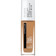 Maybelline Super Stay fundación textura cremosa, aplicación suave para cobertura total.