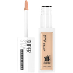 Maybelline Super Stay Concealer con aplicador Comfort-curve para aplicación suave y cobertura uniforme.