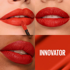 Labial líquido mate Maybelline con color intenso y duración prolongada.