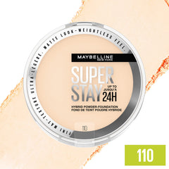 Maybelline Super Stay polvos base 24h, envase compacto para retoques rápidos.
