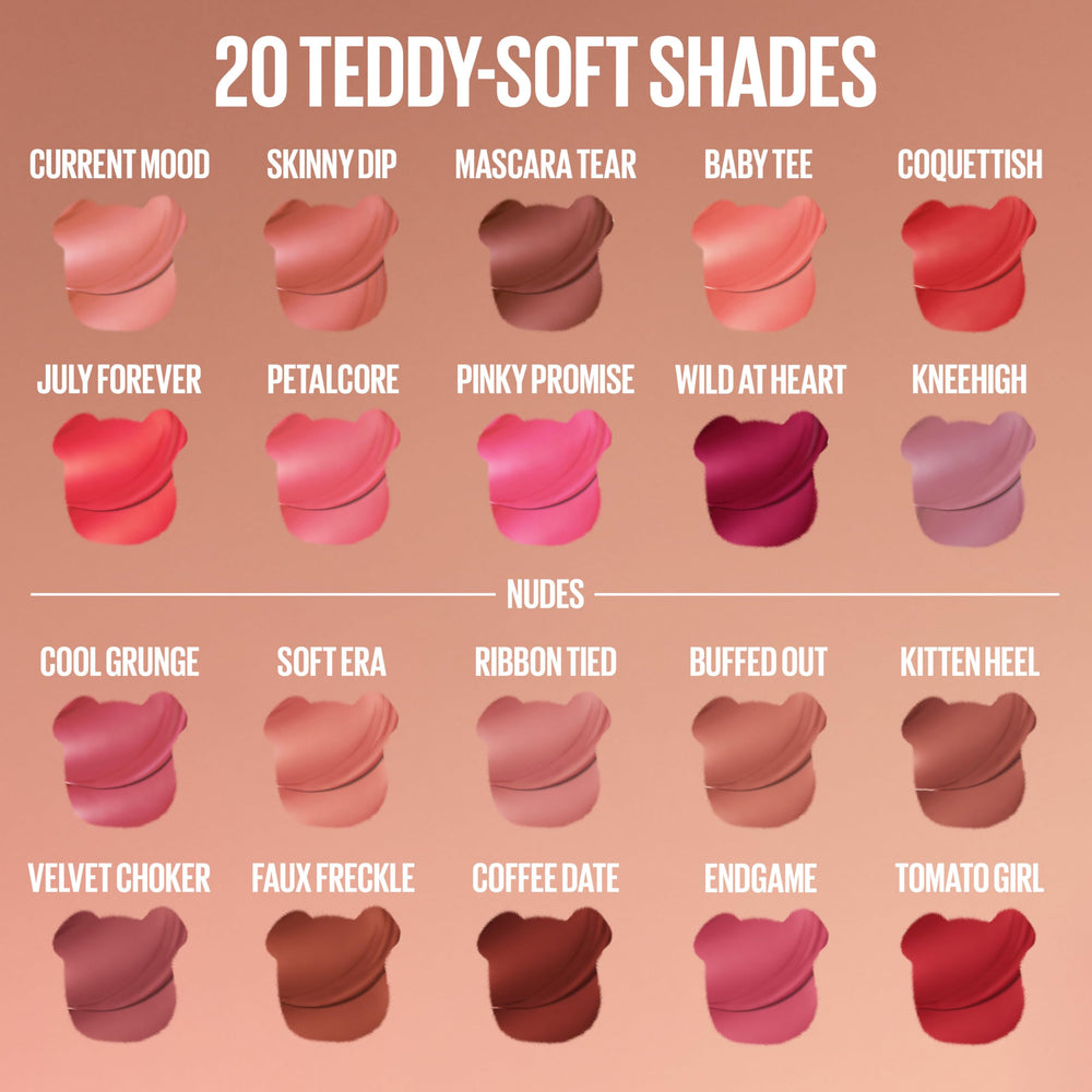 MAYBELLINE Teddy Lip Tint, 20 tonos construibles para degradado o intensidad.