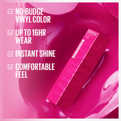Maybelline Super Stay Vinyl Ink ofrece brillo instantáneo para labios vibrantes.
