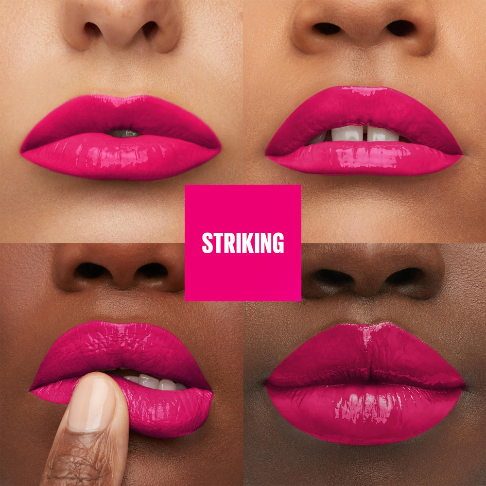 Maybelline Super Stay Vinyl Ink muestra tonos rosados para looks diarios.