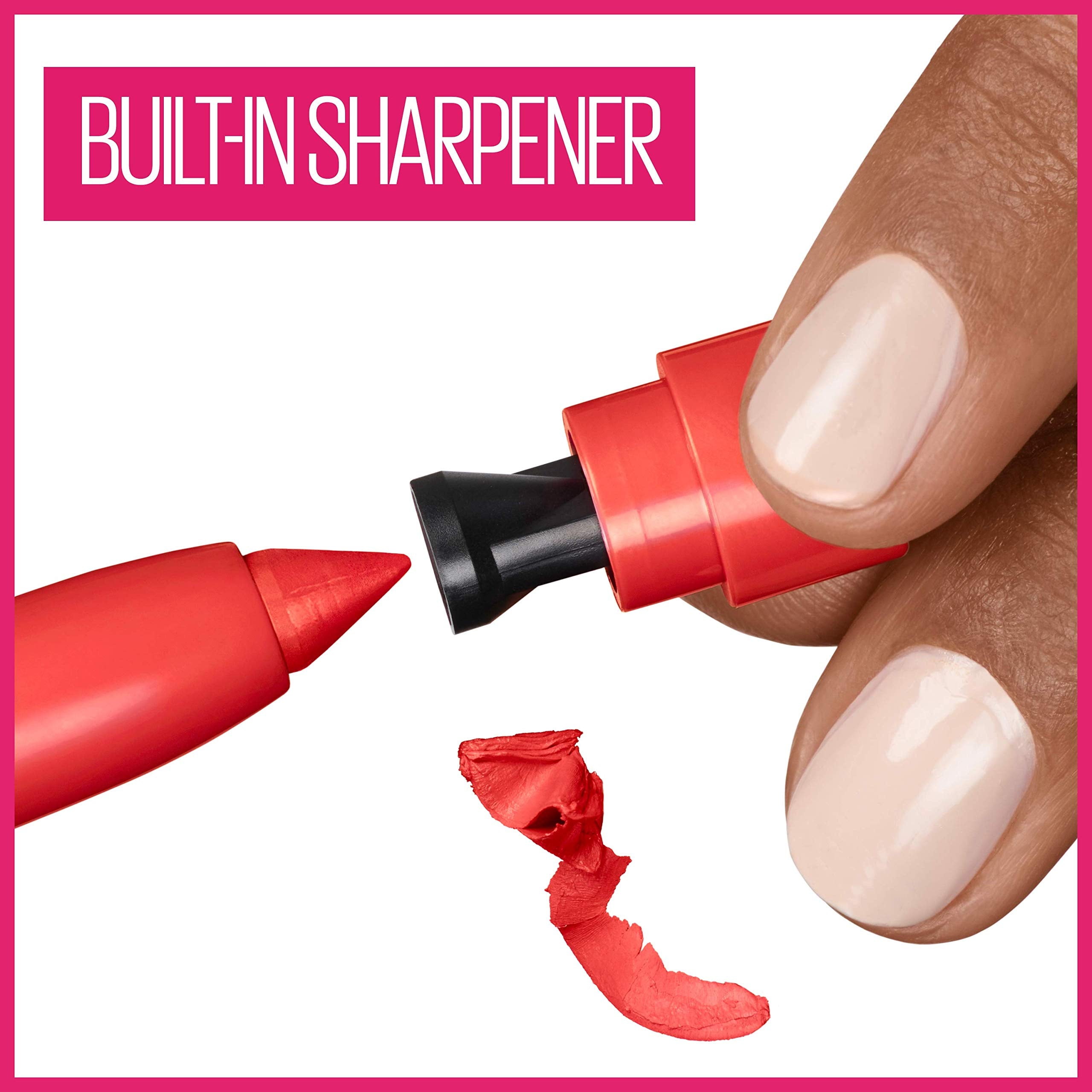 Maybelline SuperStay Ink Crayon Matte incluye sacapuntas para afilar la punta en cualquier lugar.