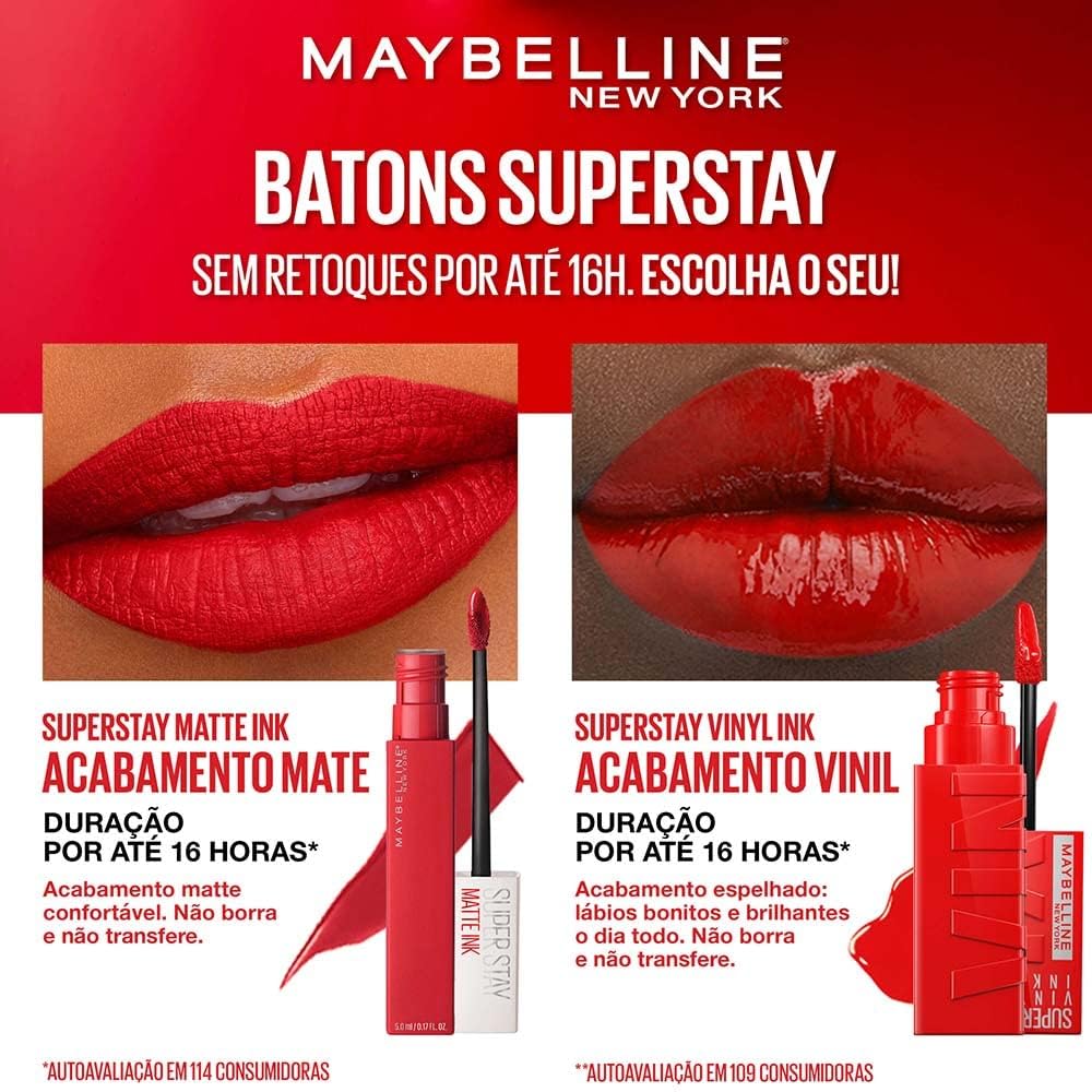 Maybelline Super Stay Vinyl Ink dura hasta 16 horas en los labios.