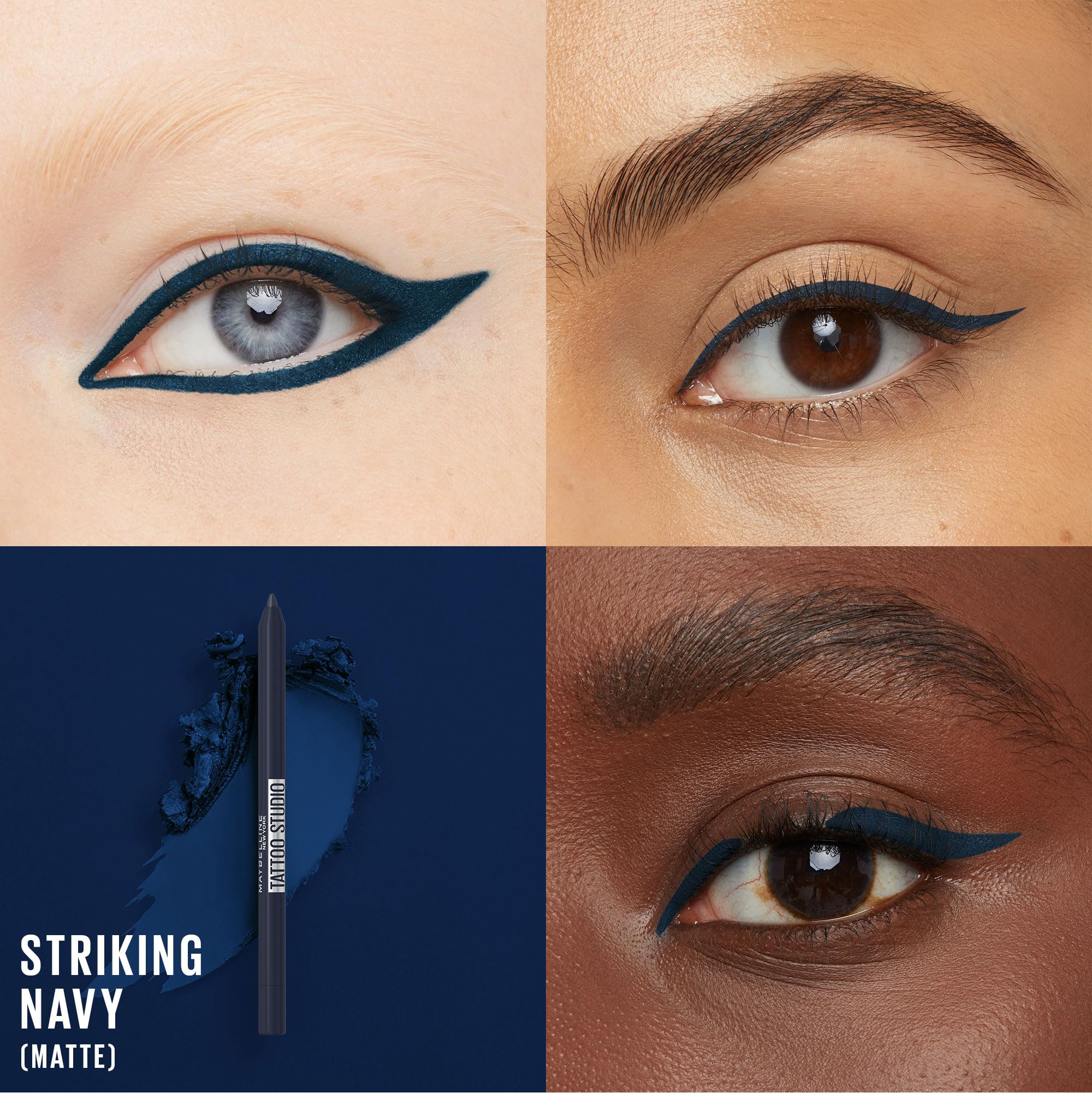 Maybelline TattooStudio delineador afilable desliza suave para definición precisa.