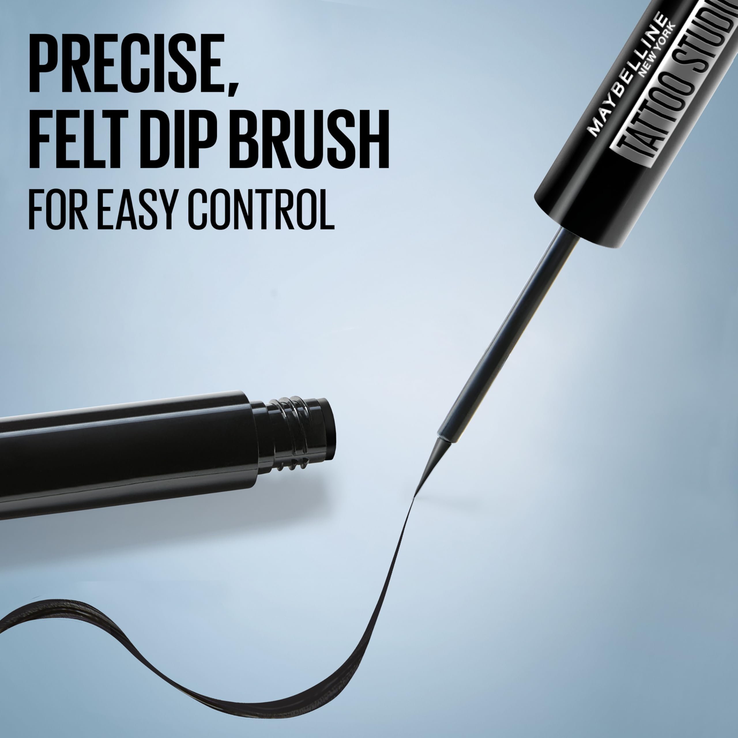 Maybelline Tattoo Studio Dip-Ink, trazo negro intenso para acabado nítido.