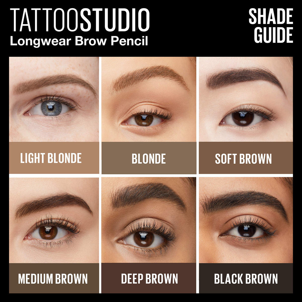 Maybelline TattooStudio Pigmentos de alta cobertura para cejas marcadas.