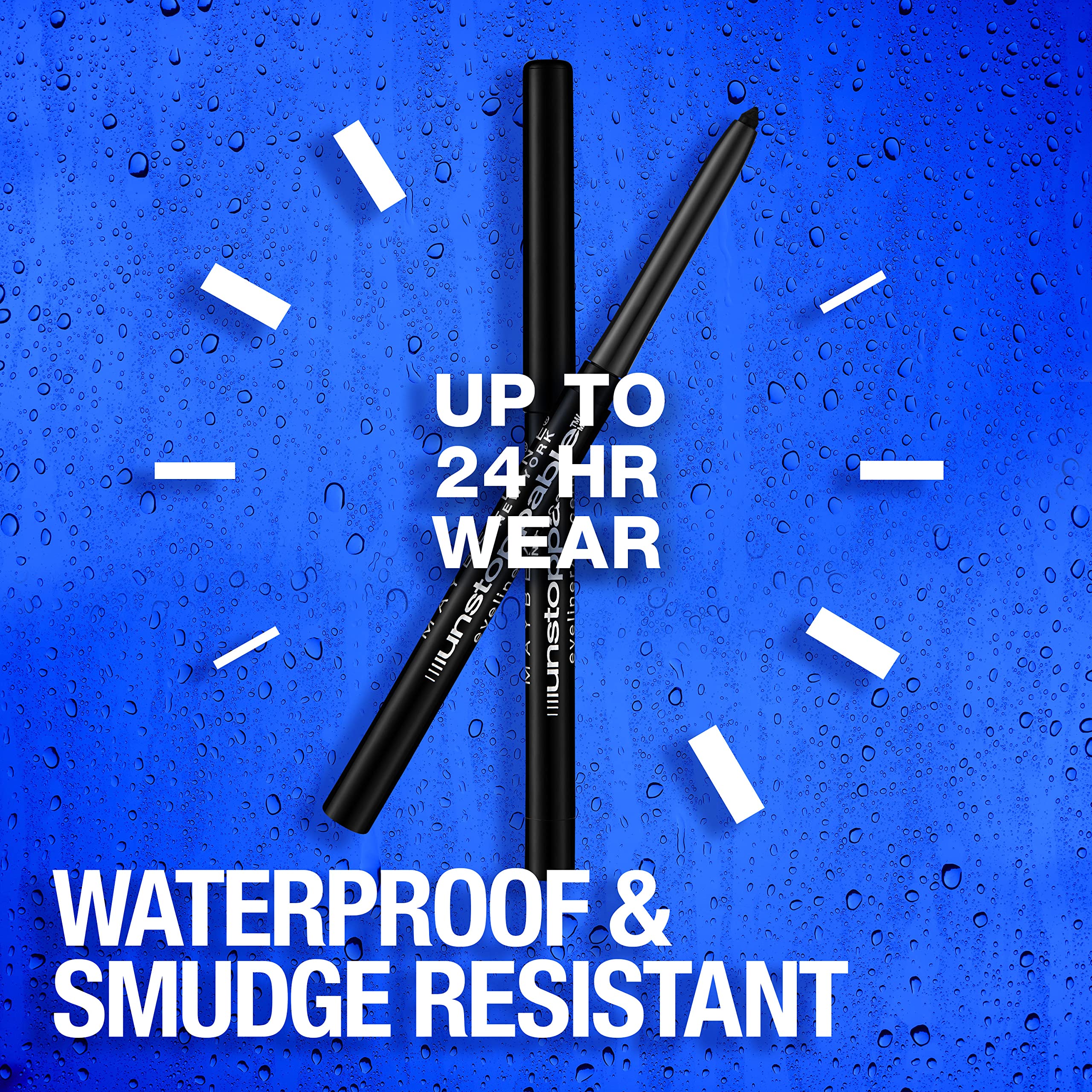 Delineador azul Sapphire de Maybelline a prueba de agua para uso diario.